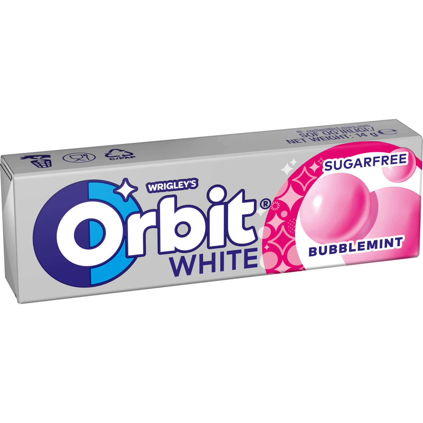 საღეჭი რეზინი ორბიტი თეთრი ბაბლმინტი 14 გ (600)